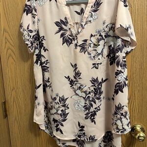 Torrid Black and Blue Floral Short Sleeve Blouse